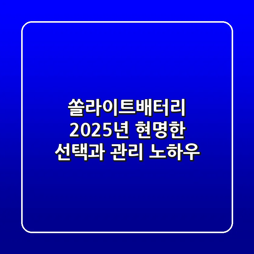 쏠라이트배터리, 2025년 현명한 선택과 관리 노하우